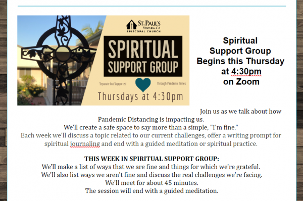 Spiritual Support Group begins today, May 28th!